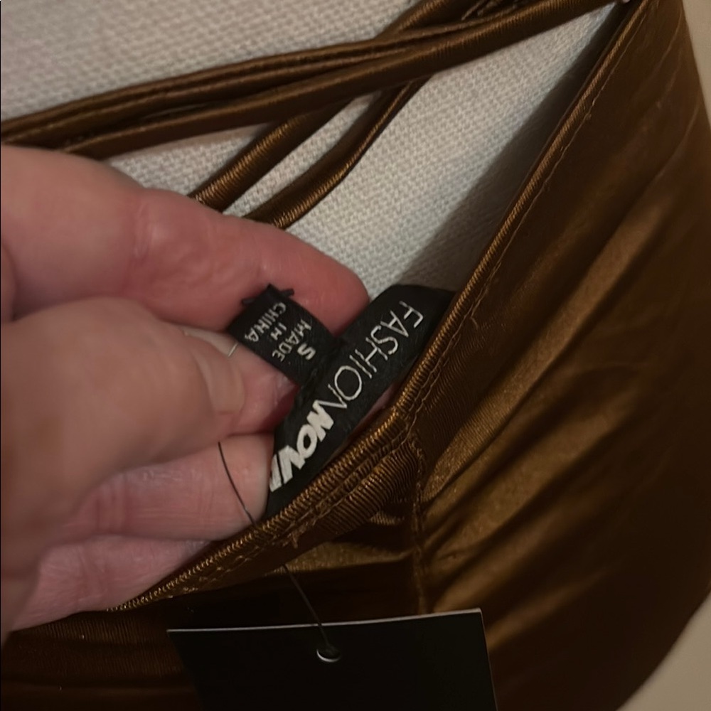 Elegant Brown Satin Dress - Picture 2 of 10